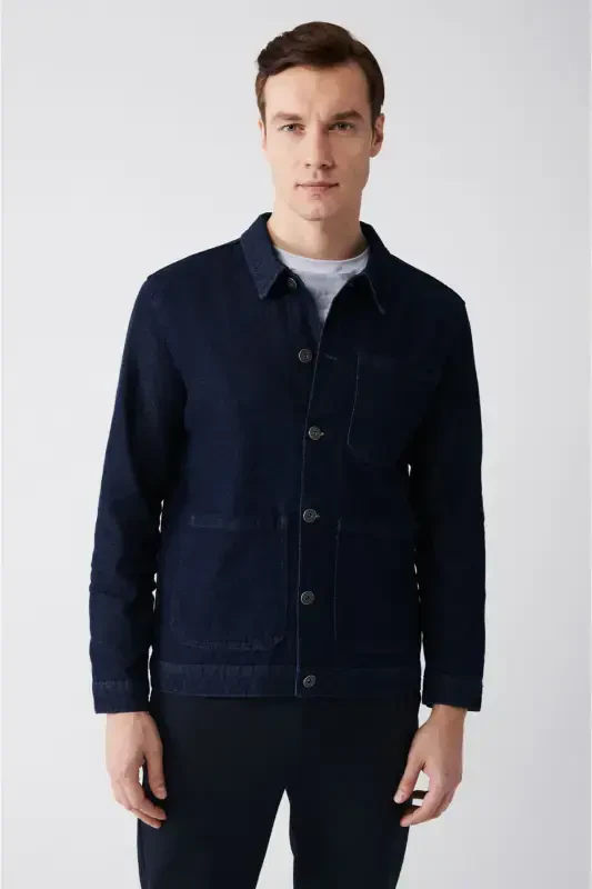 Men's Navy Blue Denim Jacket - AVVA