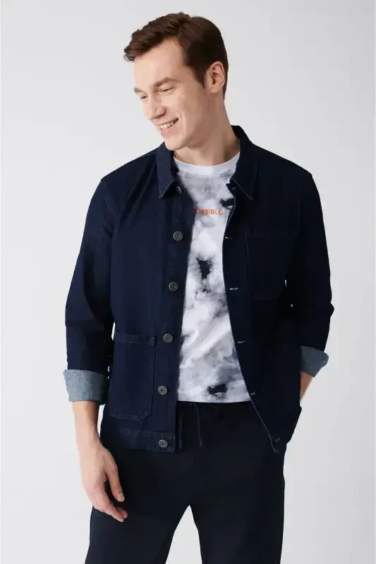 Men's Navy Blue Denim Jacket - 3