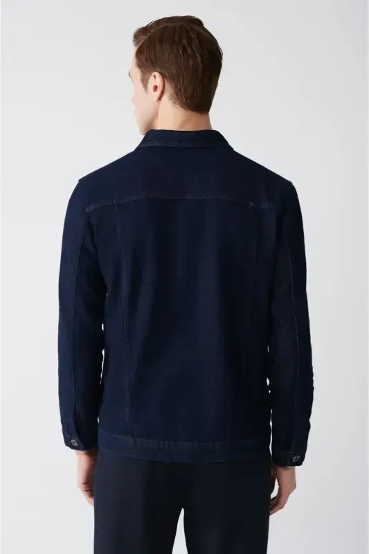 Men's Navy Blue Denim Jacket - 4