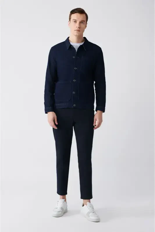 Men's Navy Blue Denim Jacket - 5