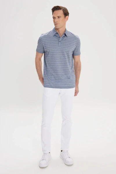Men's Navy Blue-Ecru Regular Fit Relaxed Cut 100% Cotton Striped Polo Shirt - ALTINYILDIZ CLASSICS (1)