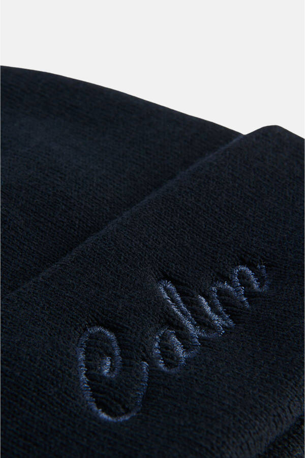 Men's navy blue embroidered brimmed beanie (A32y9205) - 5