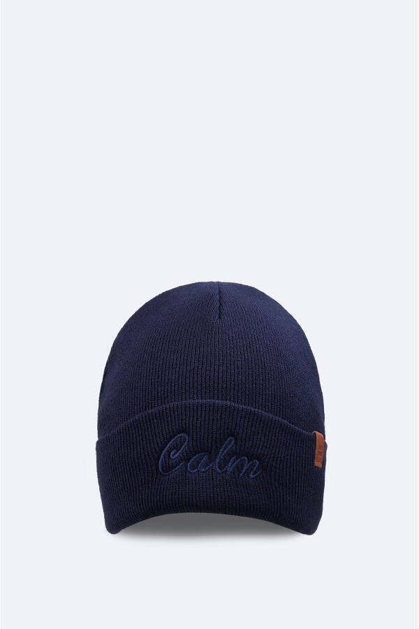 Men's navy blue embroidered brimmed beanie (A32y9205) - 1