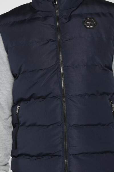 Men's Navy Blue Embroidered Puffer Vest - 4