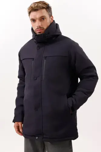 Men's Navy Blue Fleece Fur Lined Waterproof Windproof Hooded Winter Coat & Jacket & Parka-NAVY - 1