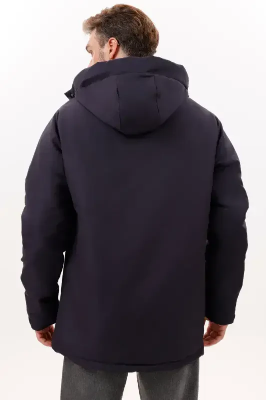 Men's Navy Blue Fleece Fur Lined Waterproof Windproof Hooded Winter Coat & Jacket & Parka-NAVY - 7