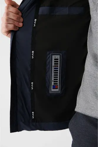 Men's Navy Blue Goose Down Water Repellent Windproof Thermometer Hooded Puffer Jacket A32y6017-Navy Blue - 6