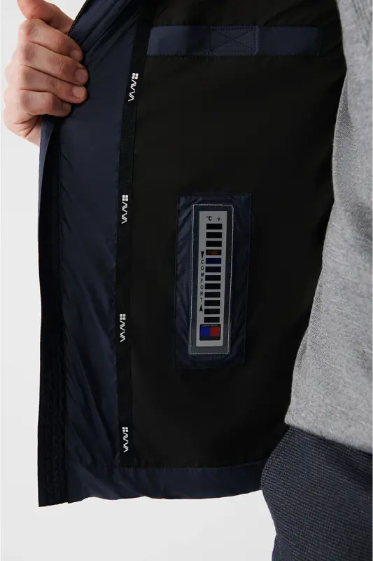 Men's Navy Blue Goose Down Water Repellent Windproof Thermometer Hooded Puffer Jacket A32y6017-Navy Blue - 6