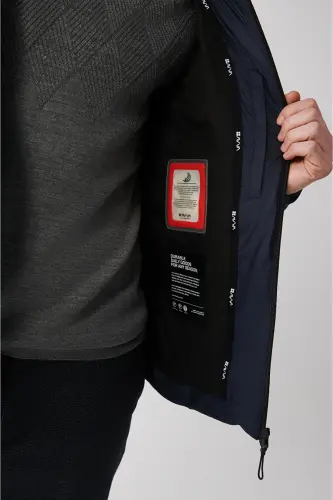 Men's Navy Blue Goose Down Water Repellent Windproof Thermometer Hooded Puffer Jacket A32y6017-Navy Blue - 7