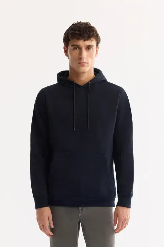 Men's Navy Blue Hooded Sweatshirt - 1