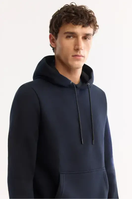 Men's Navy Blue Hooded Sweatshirt - 2