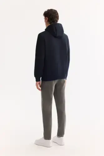 Men's Navy Blue Hooded Sweatshirt - 4