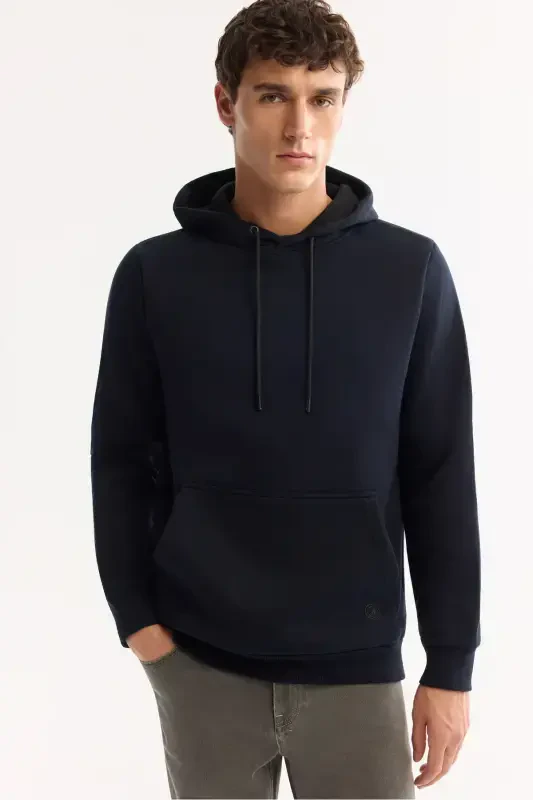 Men's Navy Blue Hooded Sweatshirt - 5