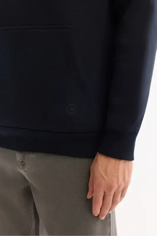 Men's Navy Blue Hooded Sweatshirt - 6