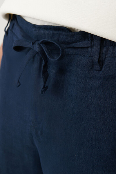 Men's Navy Blue Issos Relaxed Fit Trousers with Elastic Waistband, 100% Linen B003032 - 6