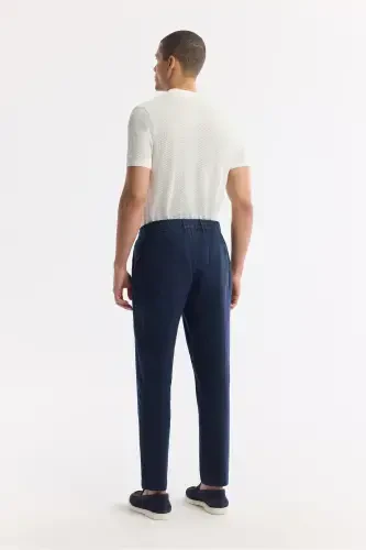 Men's Navy Blue Issos Relaxed Fit Trousers with Elastic Waistband, 100% Linen B003032 - 3
