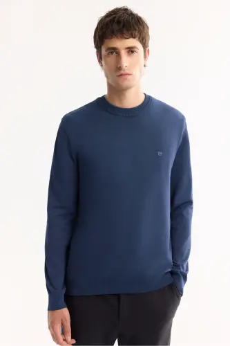Men's Navy Blue Knit Sweater - 5