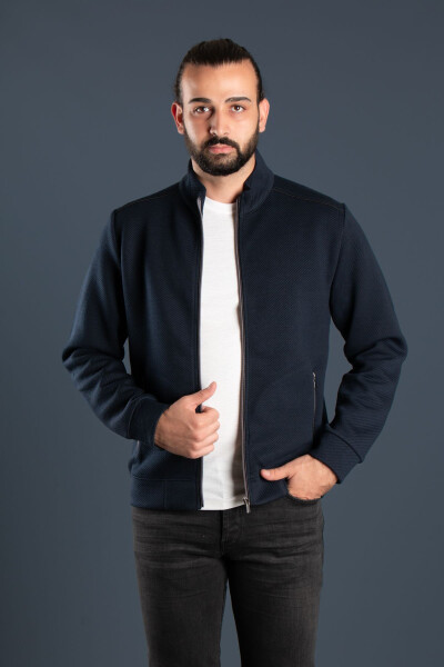 Men's Navy Blue Knitted Cardigan - 1