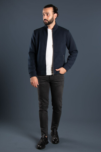 Men's Navy Blue Knitted Cardigan - 3