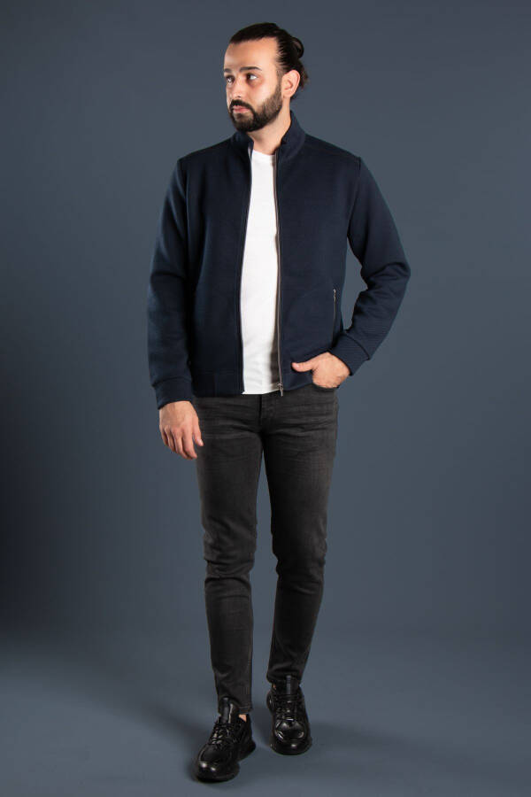 Men's Navy Blue Knitted Cardigan - 3