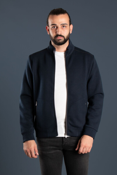 Men's Navy Blue Knitted Cardigan - 5