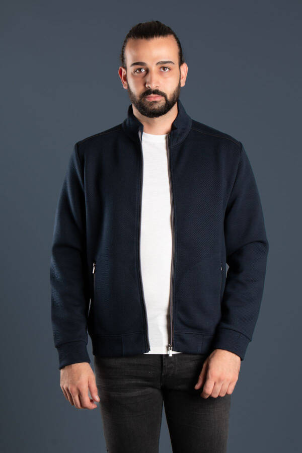 Men's Navy Blue Knitted Cardigan - 5