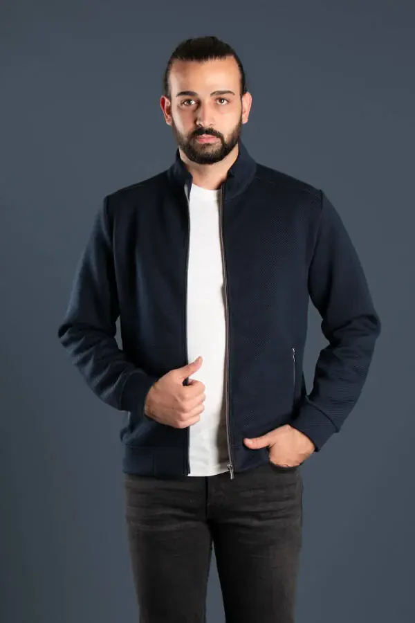 Men's Navy Blue Knitted Cardigan - 1