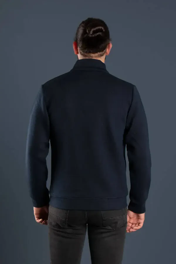 Men's Navy Blue Knitted Cardigan - 6