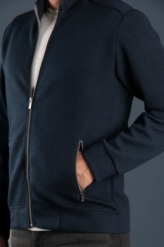 Men's Navy Blue Knitted Cardigan - 7