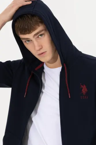 Men's Navy Blue Knitted Hoodie Cardigan 50253132-VR033-Navy Blue - U.S. POLO ASSN. (1)