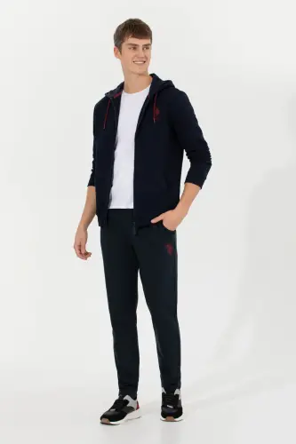 Men's Navy Blue Knitted Hoodie Cardigan 50253132-VR033-Navy Blue - 4