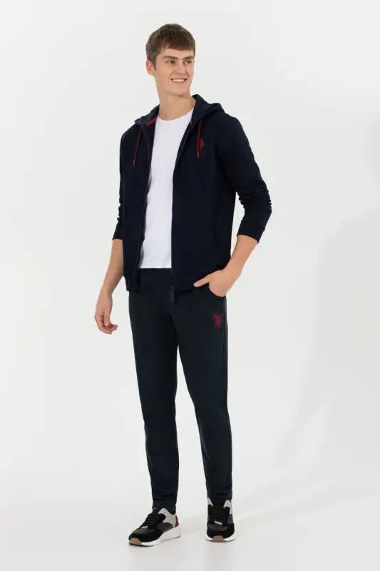 Men's Navy Blue Knitted Hoodie Cardigan 50253132-VR033-Navy Blue - 4