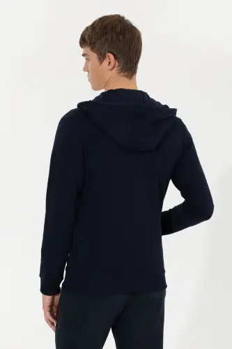 Men's Navy Blue Knitted Hoodie Cardigan 50253132-VR033-Navy Blue - 5
