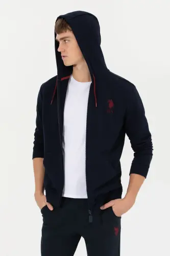 Men's Navy Blue Knitted Hoodie Cardigan 50253132-VR033-Navy Blue - 1