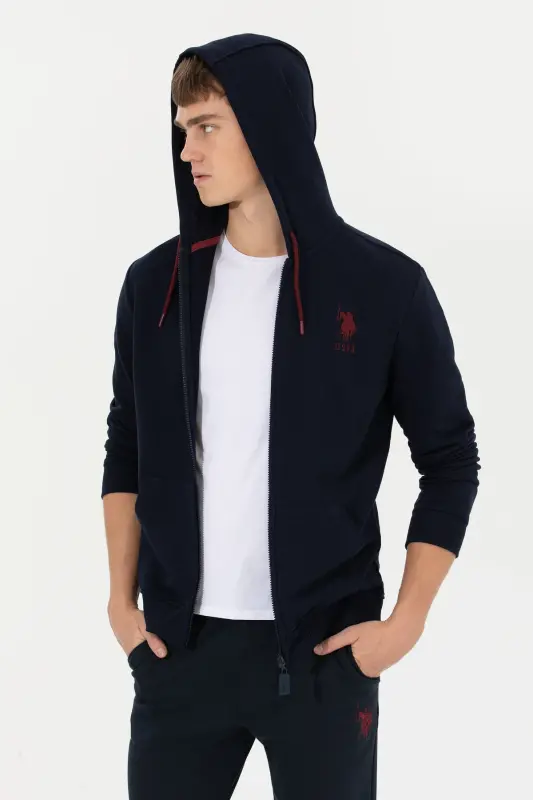 Men's Navy Blue Knitted Hoodie Cardigan 50253132-VR033-Navy Blue - 1