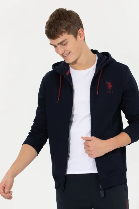 Men's Navy Blue Knitted Hoodie Cardigan 50253132-VR033-Navy Blue - 3