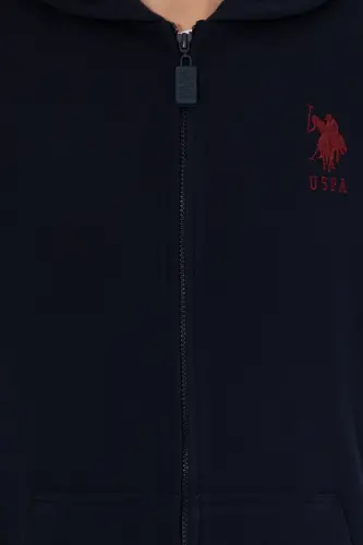 Men's Navy Blue Knitted Hoodie Cardigan 50253132-VR033-Navy Blue - 6