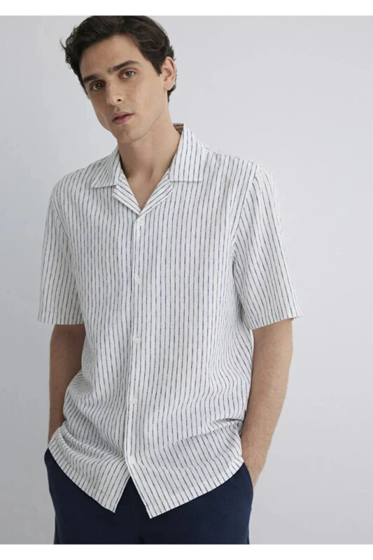Men's Navy Blue M0211549-87737 Striped Shirt - 1
