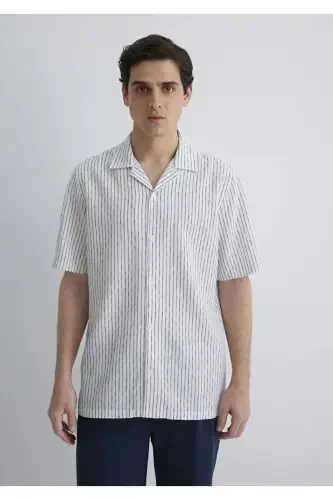 Men's Navy Blue M0211549-87737 Striped Shirt - 3