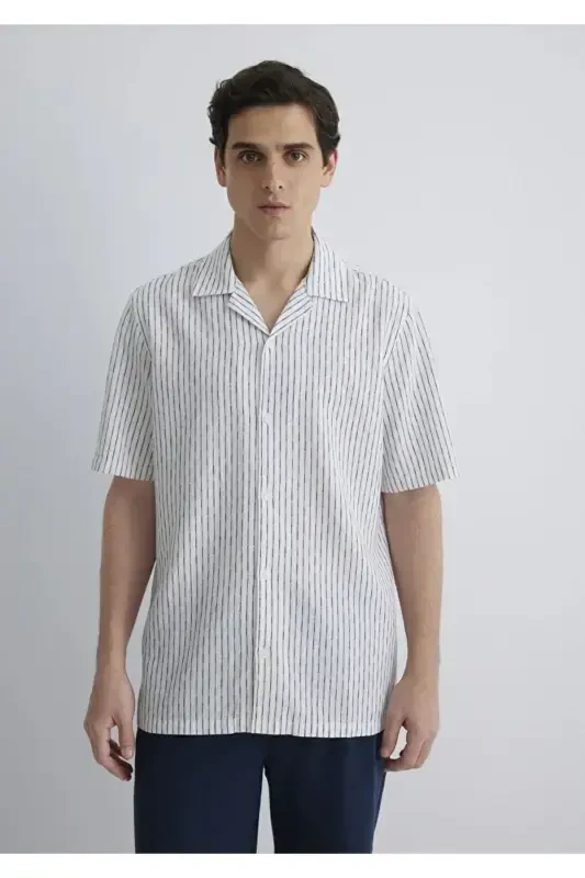 Men's Navy Blue M0211549-87737 Striped Shirt - 3