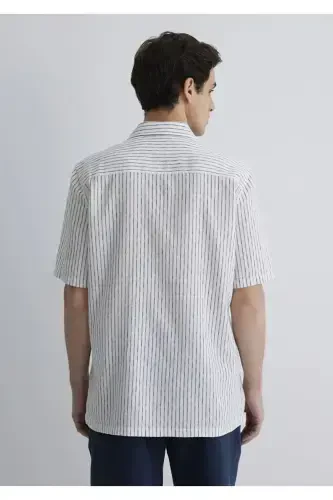 Men's Navy Blue M0211549-87737 Striped Shirt - 4