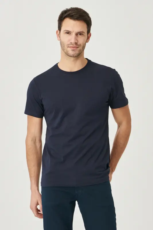 Men's Navy Blue-Navy Blue 2-Pack Slim Fit Narrow Cut Cotton Basic T-Shirt - NAVY BLUE-NAVY BLUE - 6