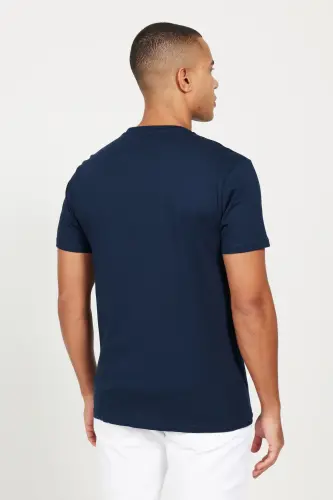 Men's Navy Blue-Navy Blue 2-Pack Slim Fit Narrow Cut Cotton Basic T-Shirt - NAVY BLUE-NAVY BLUE - 7