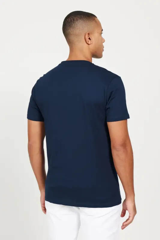Men's Navy Blue-Navy Blue 2-Pack Slim Fit Narrow Cut Cotton Basic T-Shirt - NAVY BLUE-NAVY BLUE - 7