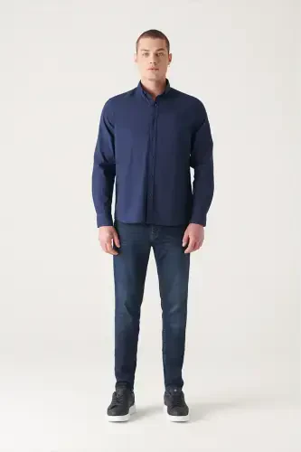 Men's Navy Blue Oxford Shirt 100% Cotton Button Down Collar Regular Fit B002003 - 5