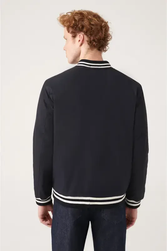 Men's Navy Blue Quilted Ribbed Snap-Front Water-Repellent Jacket A31y6005-Navy Blue - 1