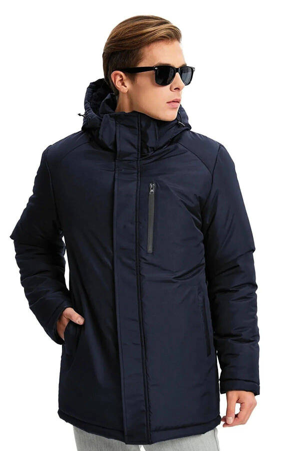 Men's Navy Blue Removable Hooded Windproof Winter Jacket & Coat & Parka - 7