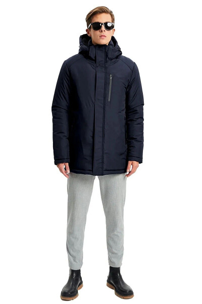 Men's Navy Blue Removable Hooded Windproof Winter Jacket & Coat & Parka - 8