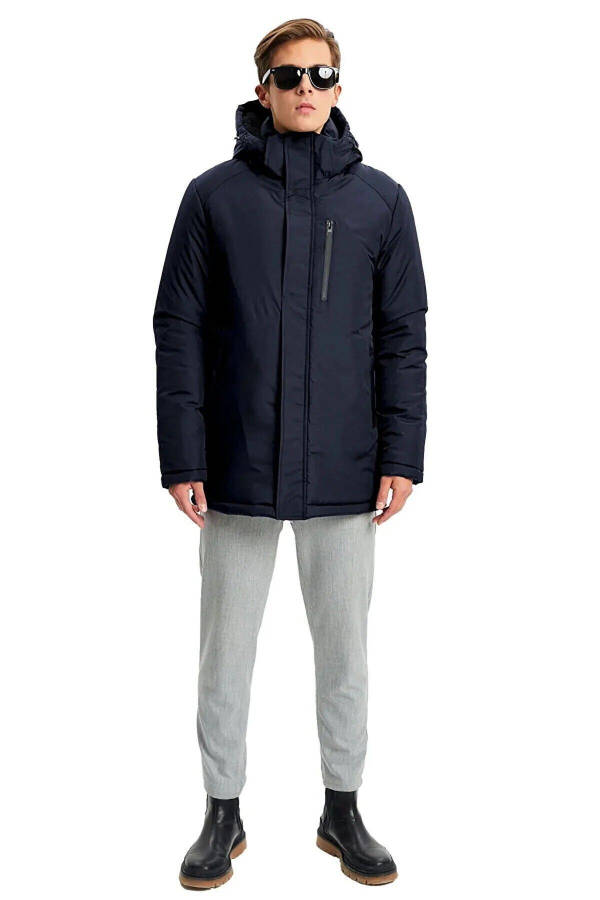 Men's Navy Blue Removable Hooded Windproof Winter Jacket & Coat & Parka - 8