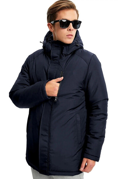 Men's Navy Blue Removable Hooded Windproof Winter Jacket & Coat & Parka - 11